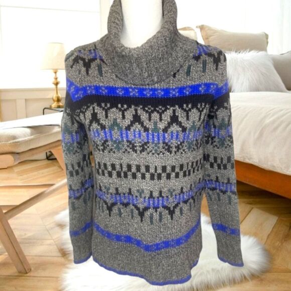 MADEWELL CHUNKY KNIT MERINO WOOL FAIR ISLE GRANDPA TURTLENECK SWEATER - Picture 2 of 13